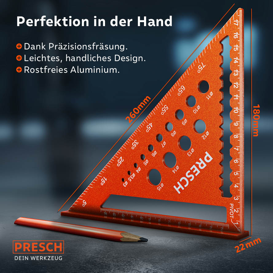 Zimmermannswinkel 180mm inkl. Bohrlehre