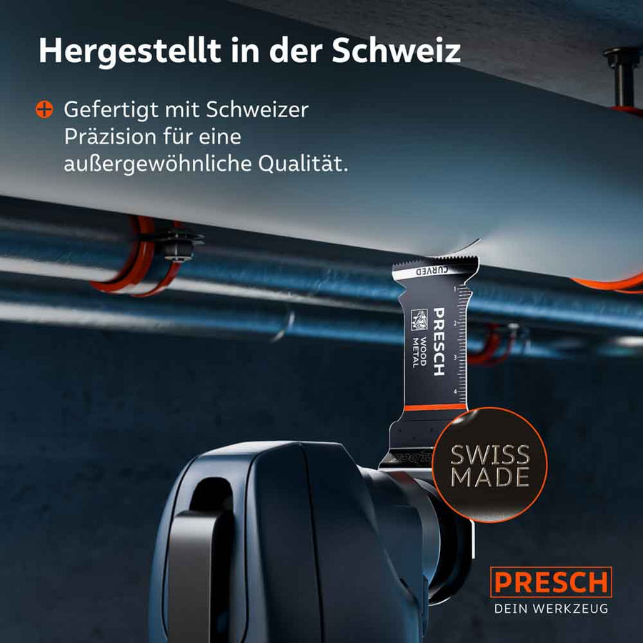 Lame de scie avec graduation, fabriquée en Suisse, pour des coupes précises sur les tuyaux.