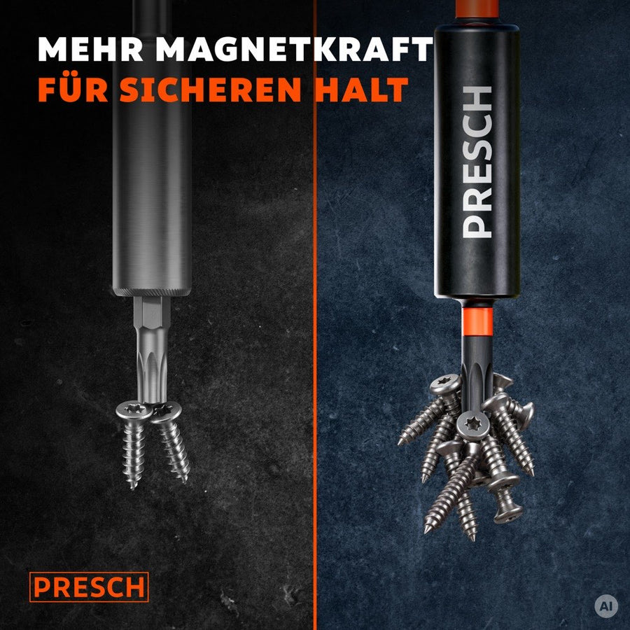 Magnetischer Impact Bit hält mehrere Schrauben, im Vergleich zu einem Standardbit