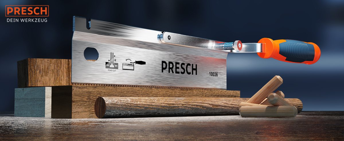 PRESCH Feinsäge mit ergonomischem Griff und scharfem Sägeblatt für Präzisionsschnitt in Holz.