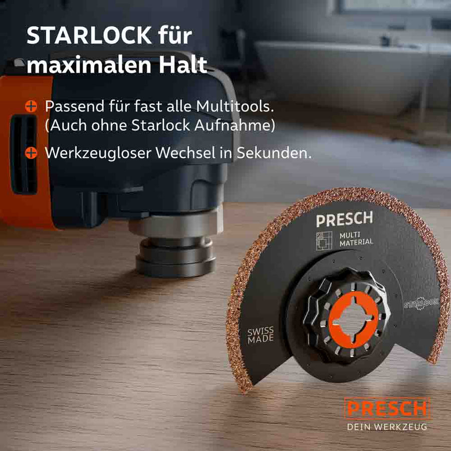 Detailweergave van de Starlock-interface: Geschikt voor bijna alle multitools van de systemen Starlock, Starlock Plus en Starlock Max; maakt een gereedschapsloze wisseling van de voegreiniger in seconden mogelijk.