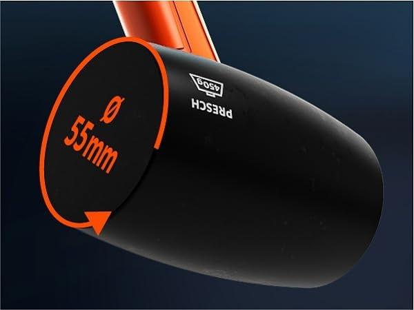 Schwarzer Gummihammer von PRESCH mit 55mm Kopfdurchmesser auf dunkelblauem Hintergrund, hochwertiger Schonhammer, robuste Gummiausführung