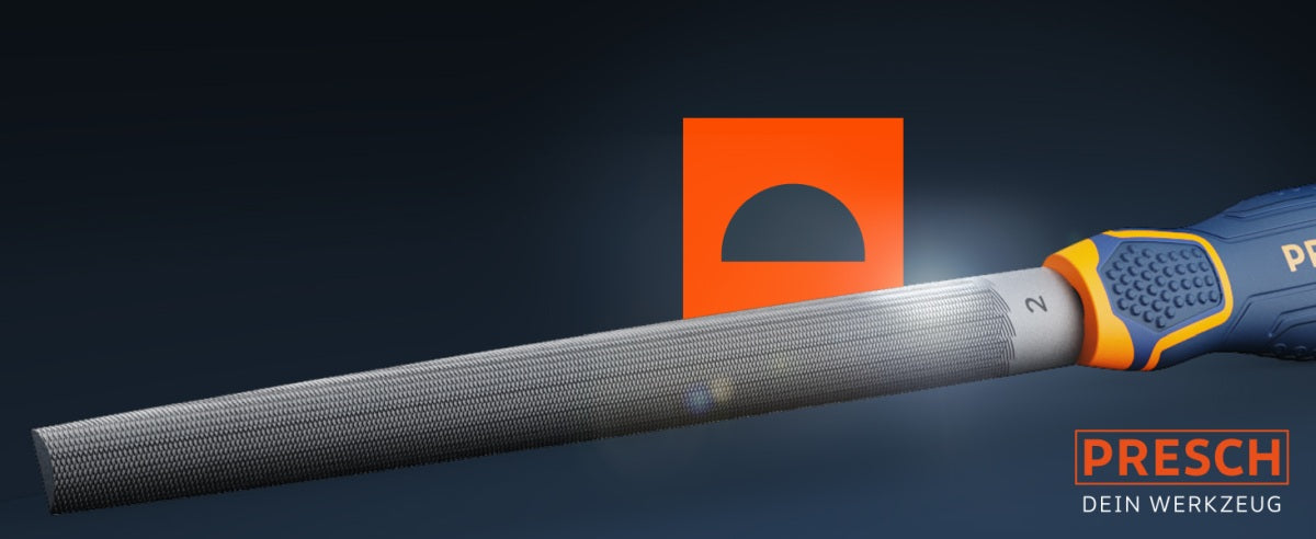 Halbrundfeile von PRESCH mit ergonomischem Griff für präzises Feilen und Raspeln.