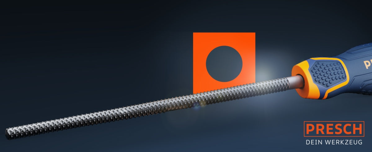 Runde Holzraspel von PRESCH mit ergonomischem Griff, Feile für Holzbearbeitung und Modellbau.