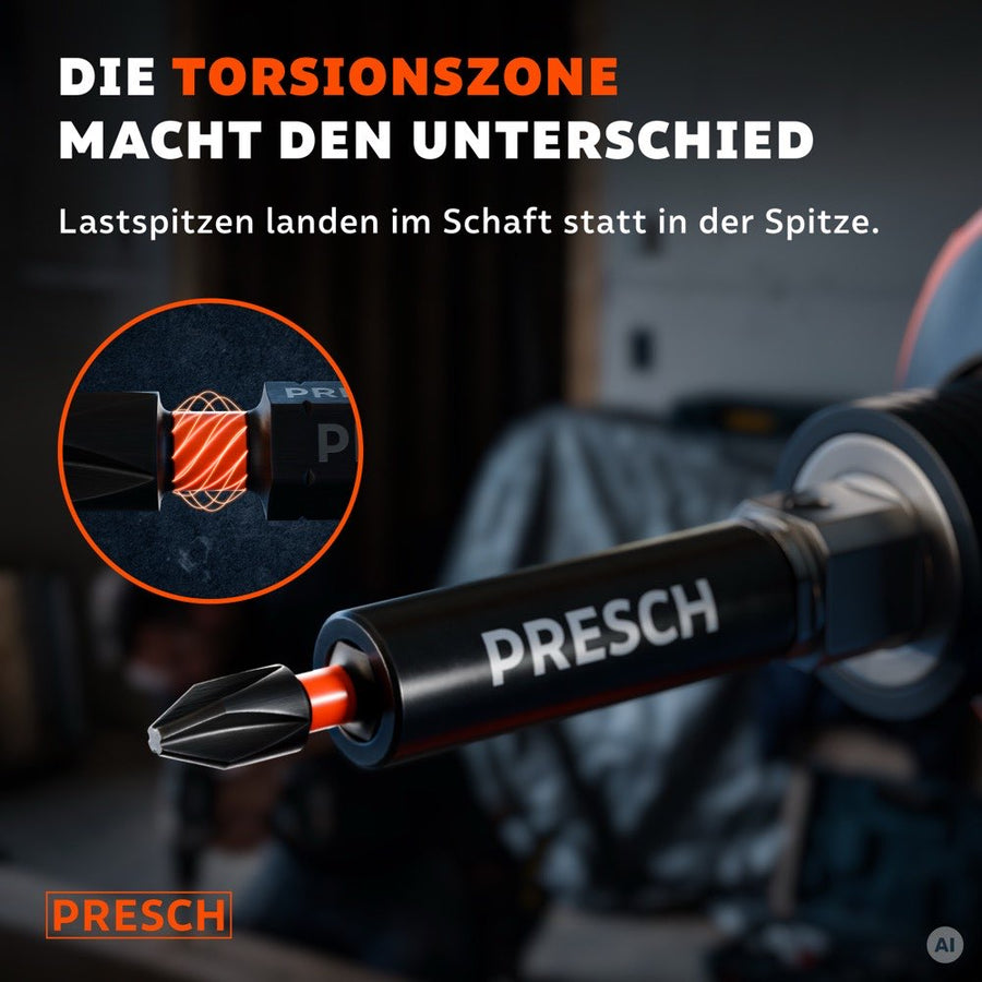 Impact Bit im Bithalter mit hervorgehobener Torsionszone im Schaft
