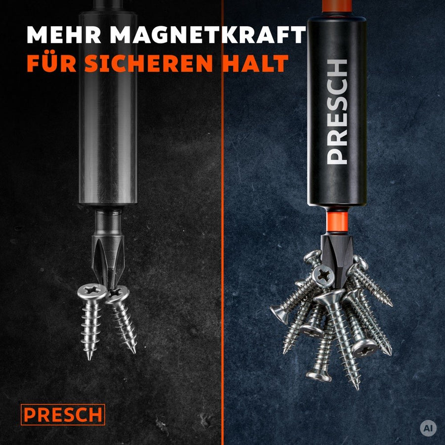 Magnetischer Impact Bit hält mehrere Schrauben, im Vergleich zu einem Standardbit