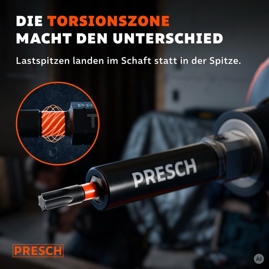 Impact Bit im Bithalter mit hervorgehobener Torsionszone im Schaft