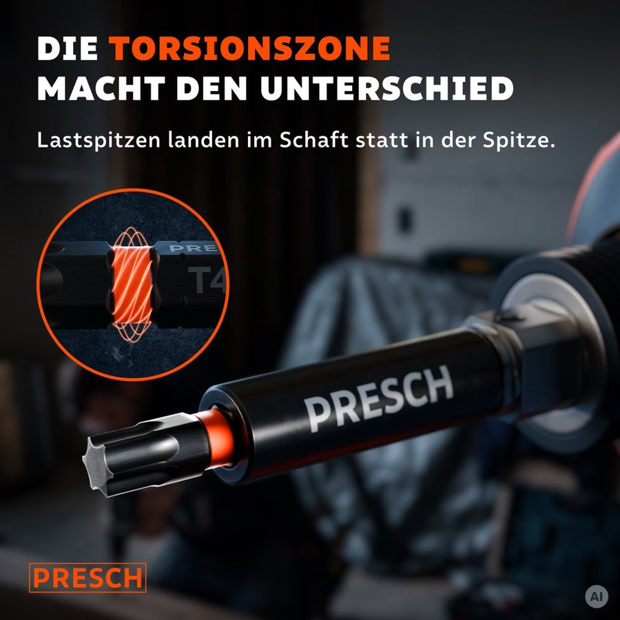 Impact Bit im Bithalter mit hervorgehobener Torsionszone im Schaft