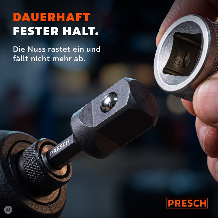 Nahaufnahme der Kugelraste: eine Stecknuss wird auf den Adapter gesteckt