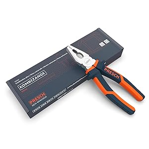 PRESCH Kombizange 3.2 mit Mehrkomponentengriffen auf weißem Hintergrund, Zangenwerkzeug, Seitenschneider