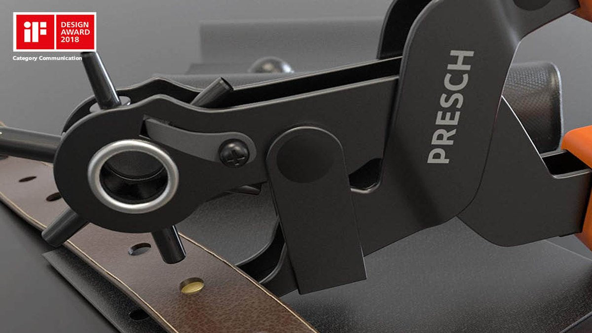 PRESCH Lochzange in Nahaufnahme, ein hochwertiges Stanzwerkzeug und Lederlocher.