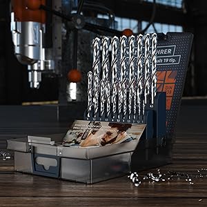 PRESCH Metallbohrer Set aus HSS Cobalt auf Werkbank, inklusive Spiralbohrer und Bohrer-Set in Profiqualität