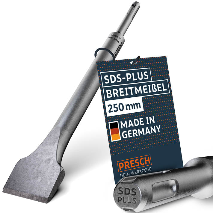 PRESCH SDS-Plus Breedtbeitel 250mm met productverpakking, platte beitel en beitengereedschap voor bouwwerkzaamheden