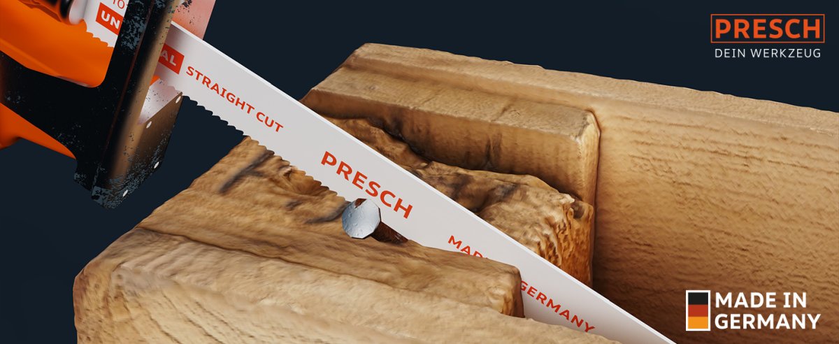 Presch Säbelsägeblatt für Universalgebrauch in Metall und Holz mit präzisem Schnitt und langanhaltender Schärfe.