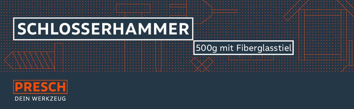 PRESCH Schlosserhammer mit robustem Fiberglasstiel und 500g Kopfgewicht, Handwerkzeug für präzise Schlagarbeiten