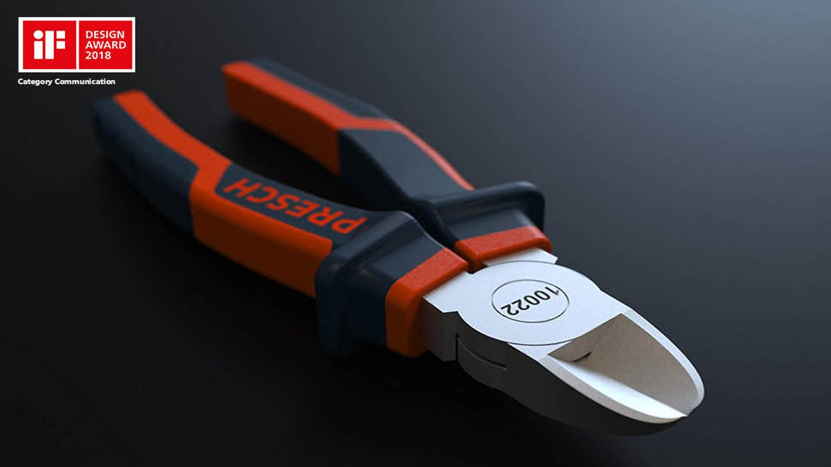 Presch Seitenschneider mit zweifarbigem Griff und Auszeichnung für Design, Kabelschneider, Zangenschneider.