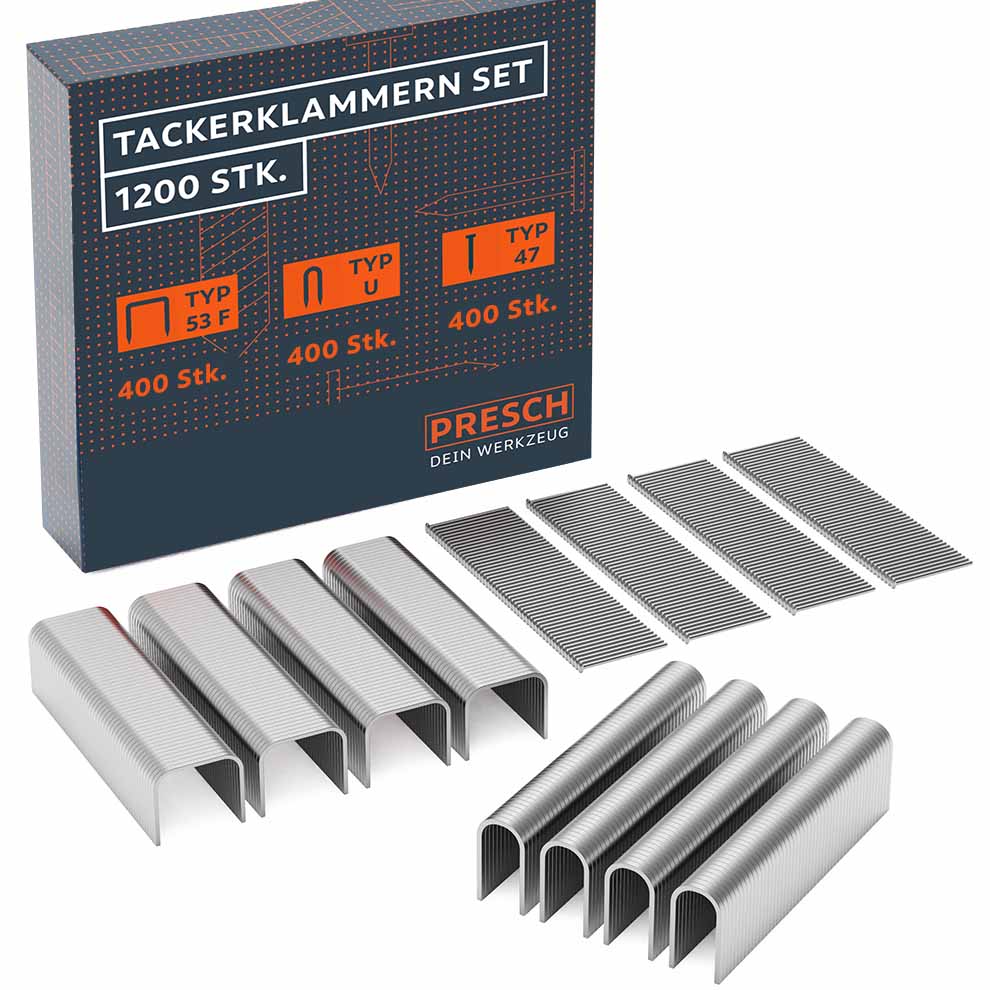 PRESCH Tackerklammern Set mit verschiedenen Heftklammern Typen.