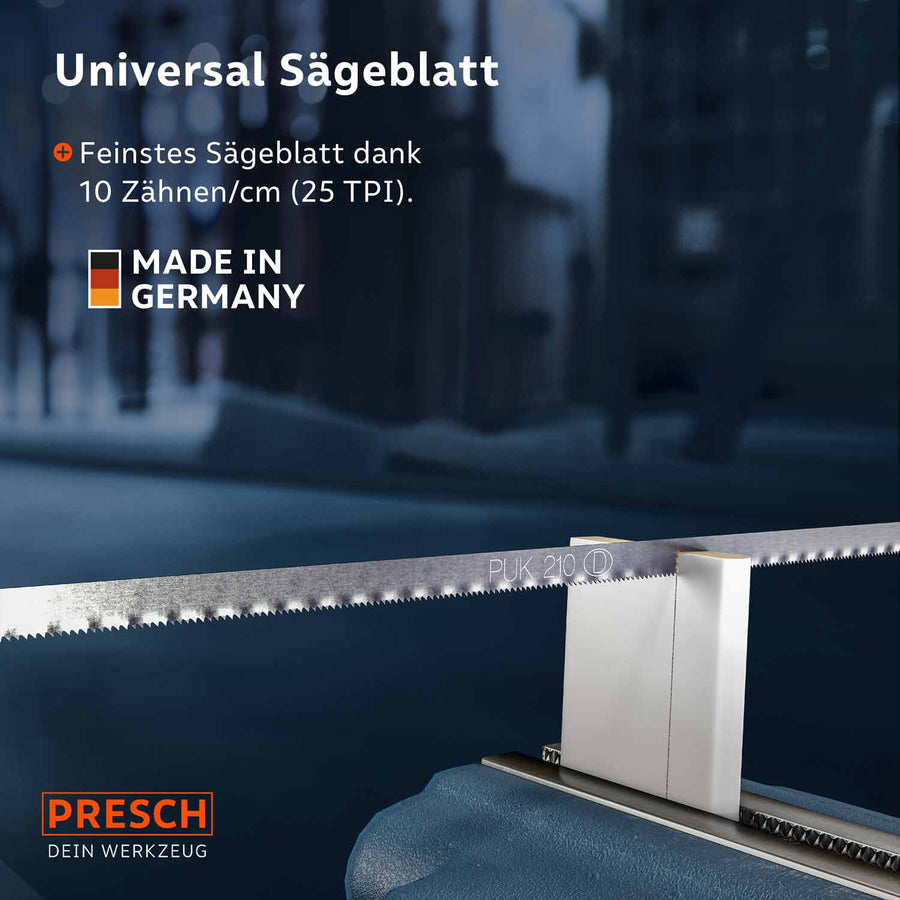 Detailansicht der Sägeblatt-Zähne: 10 Zähne/cm (25 TPI) ermöglichen feinste und saubere Schnitte in verschiedenen Materialien.