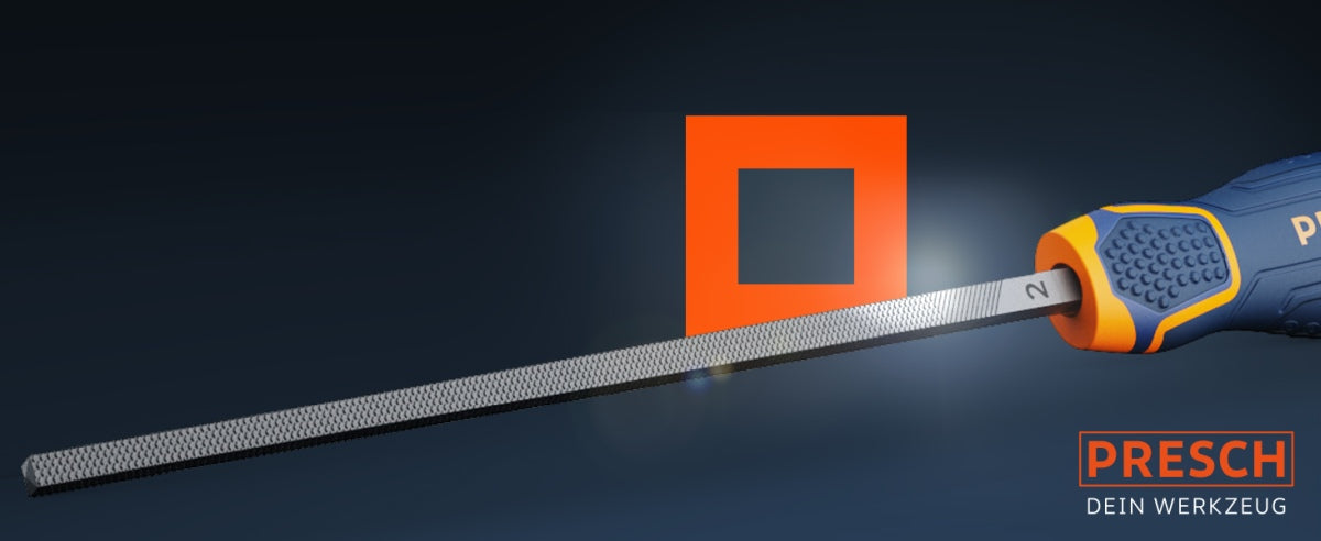 PRESCH Vierkantfeile mit ergonomischem Griff für Metallbearbeitung und Feilenarbeit.