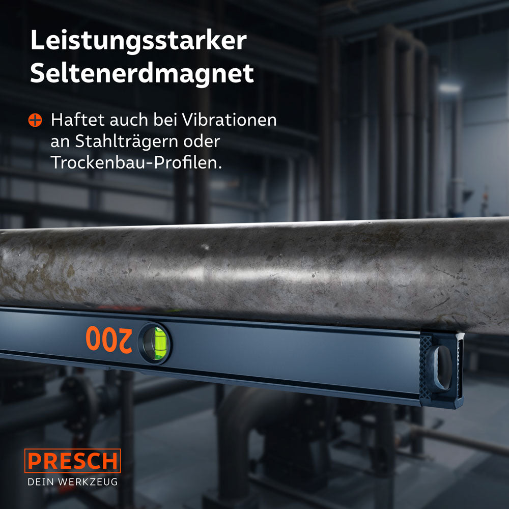 PRESCH Wasserwaage magnetisch 200cm mit starken Magneten