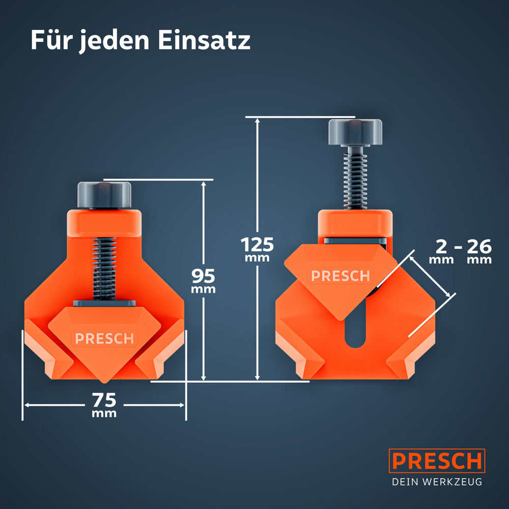 PRESCH Winkelspanner 4er Set – 90 Grad Klemmen für Holzverbindungen