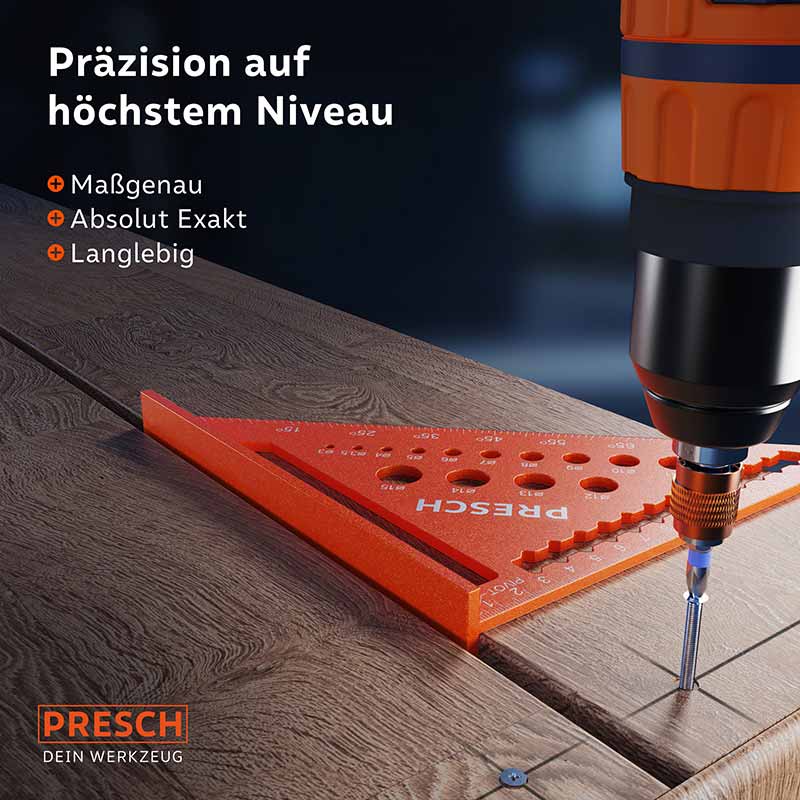 PRESCH Timmermanshoekset in 180mm en 300mm voor nauwkeurig werk en betrouwbare metingen met timmermanshoek en hoekgereedschap op houten oppervlak