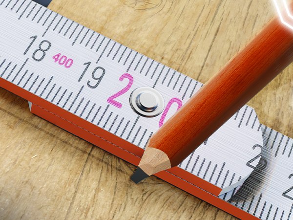 PRESCH Zollstock 2m mit Holzbleistift und Maßanzeige auf Holzoberfläche