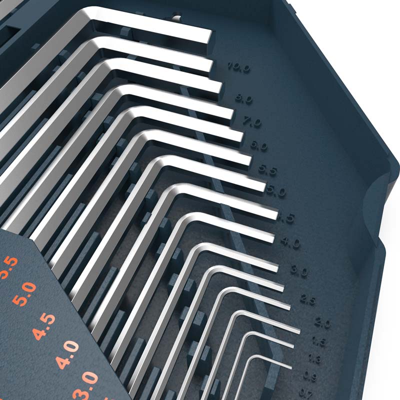 Innensechskantschlüssel Set von Presch in metrischen und Zoll-Größen, inklusive Halterung.