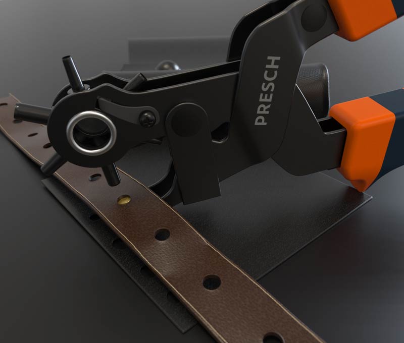 Presch Lochzange mit Hebelübersetzung stanzt Löcher in Lederarmband.