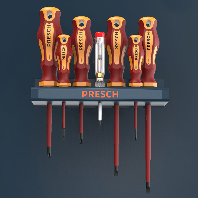 PRESCH VDE Schraubendreher Set isoliert mit ergonomischem Griff und verschiedenen Größen für elektrische Arbeiten