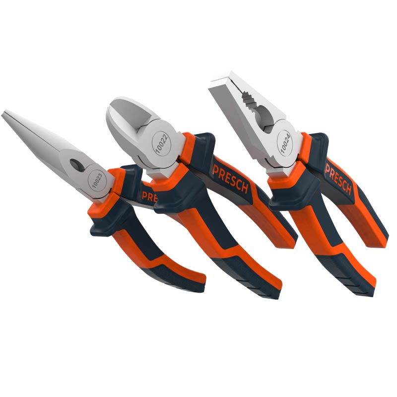 Zangenset von PRESCH mit Kombizange, Seitenschneider und Wasserpumpenzange in Profi-Qualität