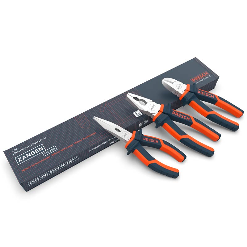 Zangen Set von PRESCH mit verschiedenen Kombizangen und Seitenschneidern