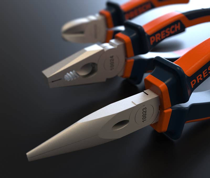 Presch Zangen Set mit verschiedenen Greif- und Schneidwerkzeugen in Nahaufnahme