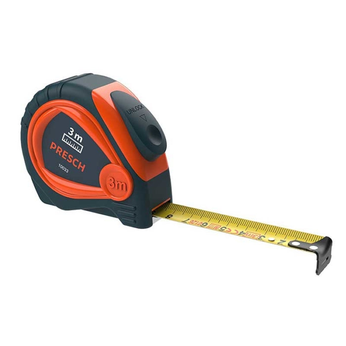 PRESCH Rollmaßband 3 Meter mit Auto-Lock Funktion und Gürtelclip.