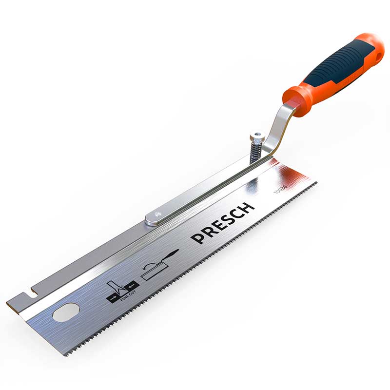 Präzise Feinsäge von PRESCH mit ergonomischem Griff und feiner Zahnung zur Holzbearbeitung.