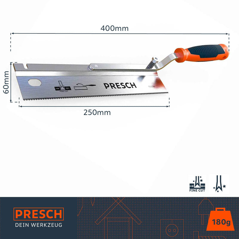 PRESCH Feinsäge mit Maßangaben und ergonomischem Griff, Handsäge für präzise Holzarbeiten