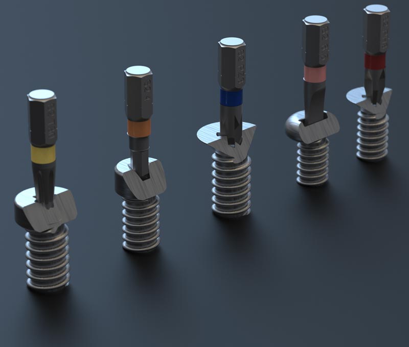 PRESCH Bit Set 32-teilig mit verschiedenen Profilen und Farbmarkierungen auf dunklem Untergrund, Schraubendreher-Einsätze, Bit-Satz.