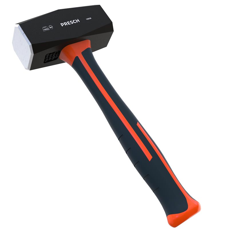 PRESCH Fäustel mit Fiberglasstiel und 1500g Kopfgewicht, robustes Schlagwerkzeug und Hammeralternative