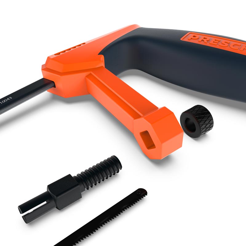PRESCH Bügelsäge 150mm mit Ersatzblatt und Spannschraube für präzises Sägen.