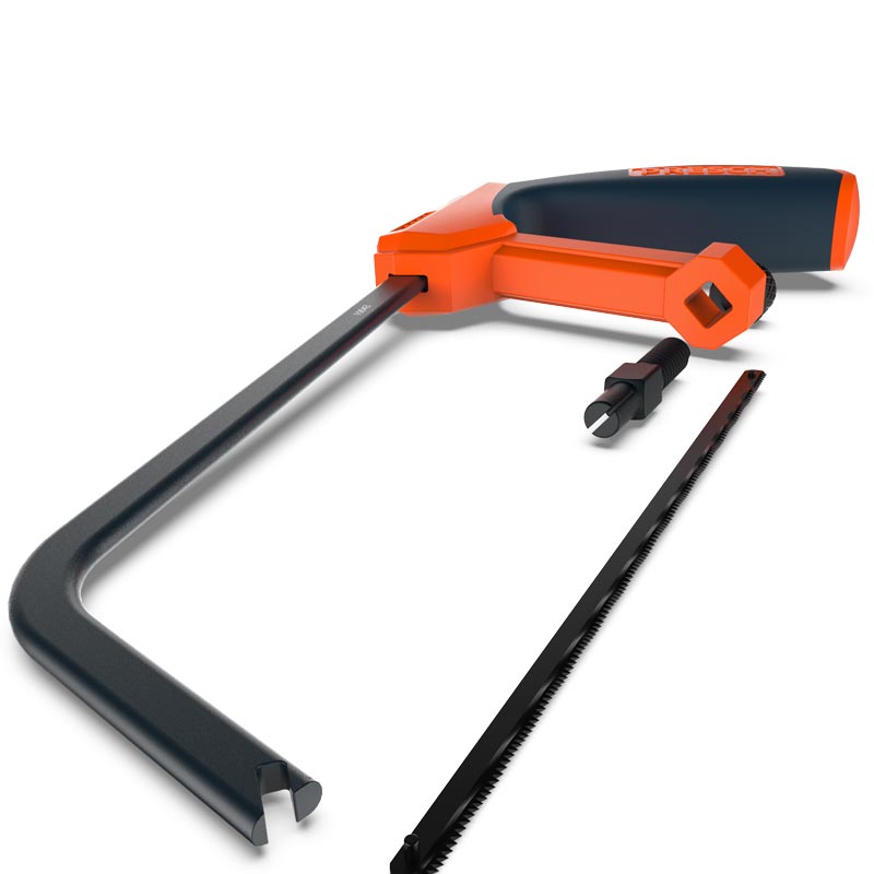 PRESCH Bügelsäge 150mm für Metall und Holz, robuste Handsäge mit austauschbarem Sägeblatt