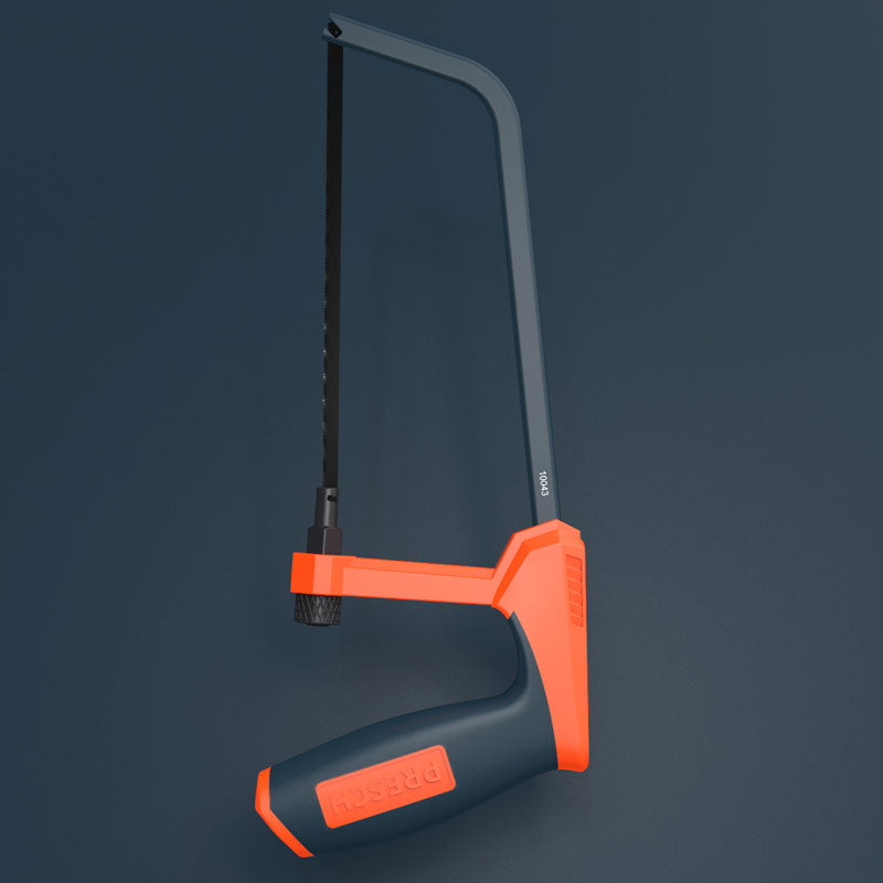 Presch Bügelsäge auf dunkelblauem Hintergrund, Handsäge, Metallsäge