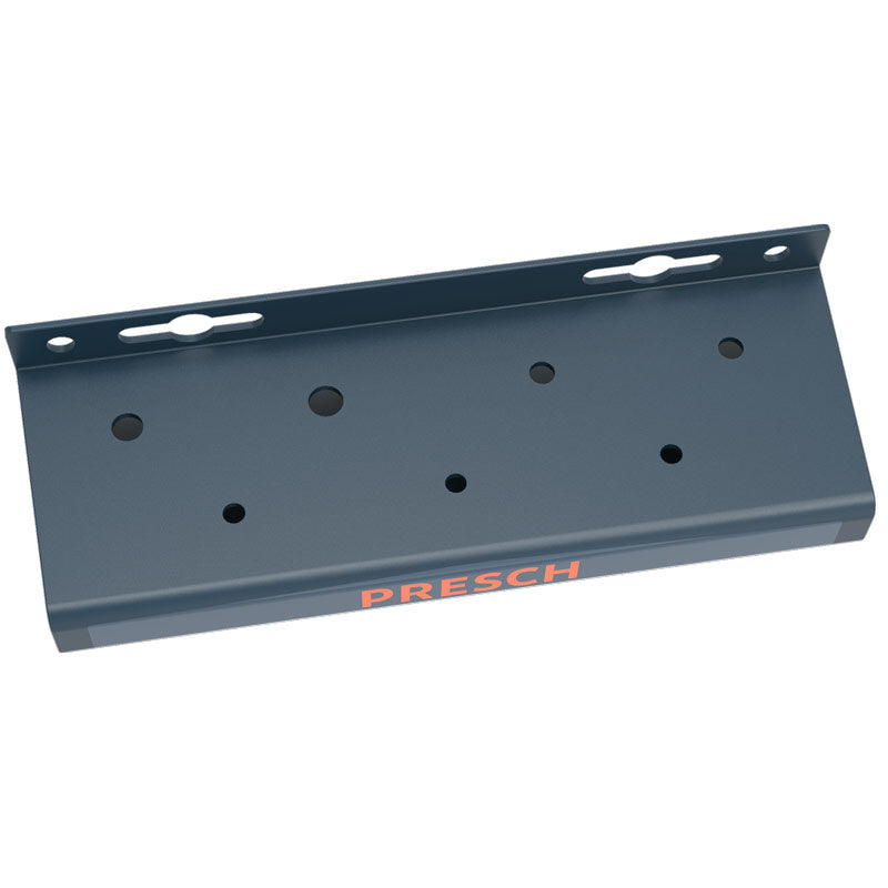 Presch Wandhalter für Werkzeuge in Blau mit mehreren Befestigungslöchern und Firmenlogo.