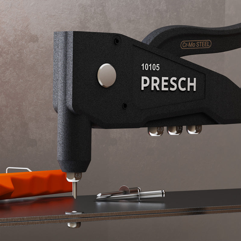 Presch Blindnietzange 10105 mit Nietmuttern in Aktion, Nietgerät für professionelle Anwendungen