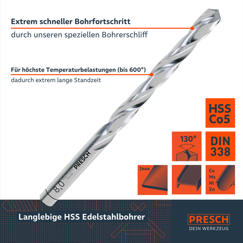 6-teiliger Presch Metallbohrer Cobalt-Set robust und langlebig für präzises Bohren in Metall