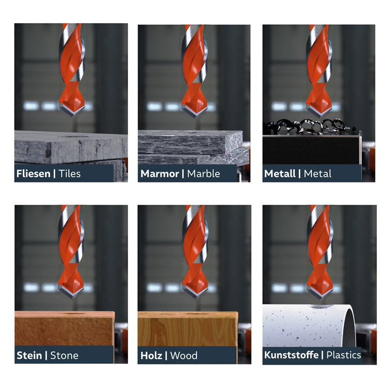 PRESCH Universalbohrer-Set für vielseitige Bohrarbeiten in Fliesen, Marmor, Metall, Stein, Holz und Kunststoffe.