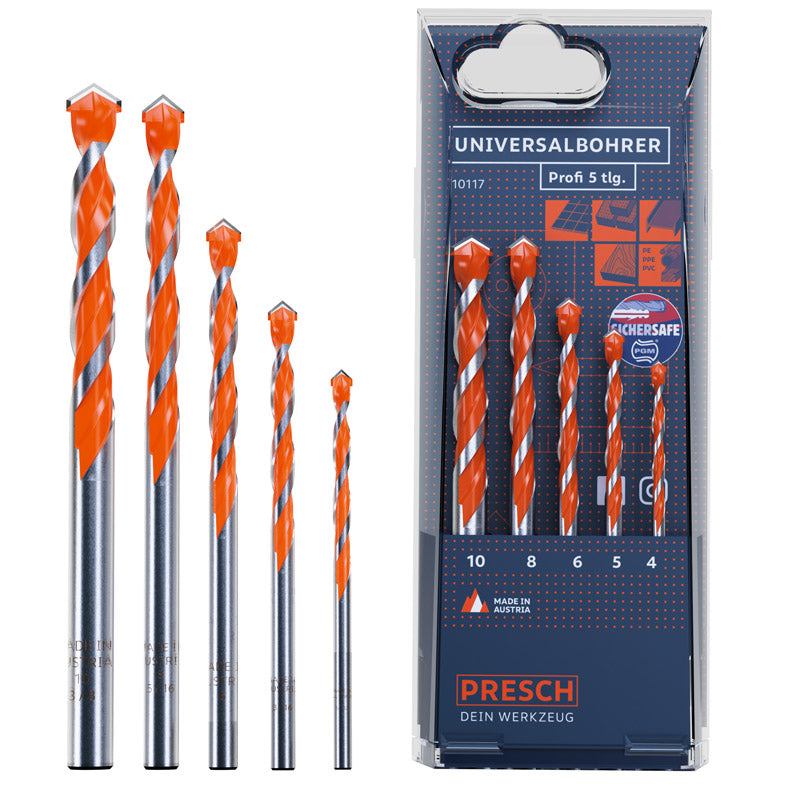 PRESCH Universalbohrer Set 5-teilig für vielseitige Bohrarbeiten in verschiedenen Materialien