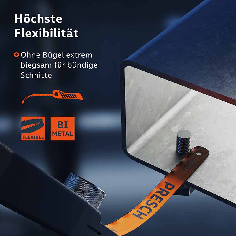PRESCH Mini-Metallsäge mit Flexibilität für bündige Schnitte und Sägewerkzeug ohne Bügel