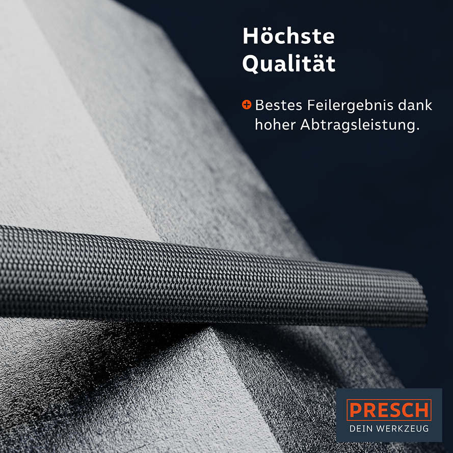 Halbrundfeile von PRESCH für präzises Feilen, Metallfeile mit hoher Abtragsleistung.