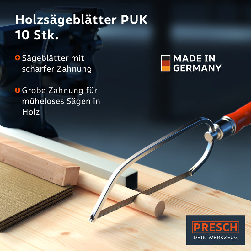 Houtzaagblad van PRESCH met scherpe en grove vertanding voor efficiënt zagen in hout.