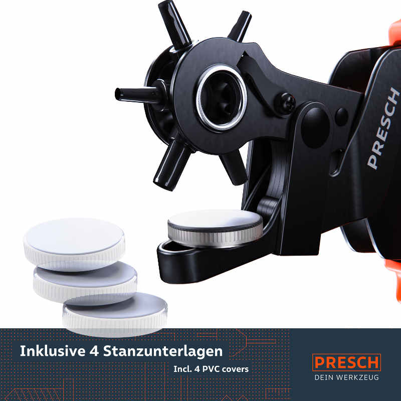 Lochzange für Leder von PRESCH mit 4 Stanzunterlagen, hochwertiges Stanzeisen-Werkzeug
